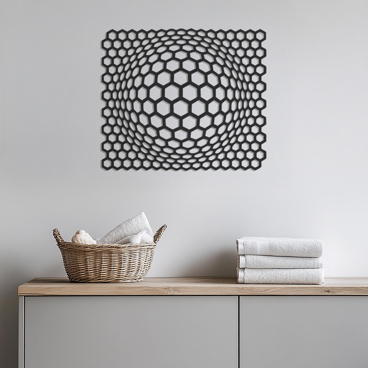Modern Hexagon 3D Optical Illusion Wall Art, Geometric Honeycomb Metal Wall Decor for Living Room, Modern Wall Sculpture Gift Idea, Wall Art