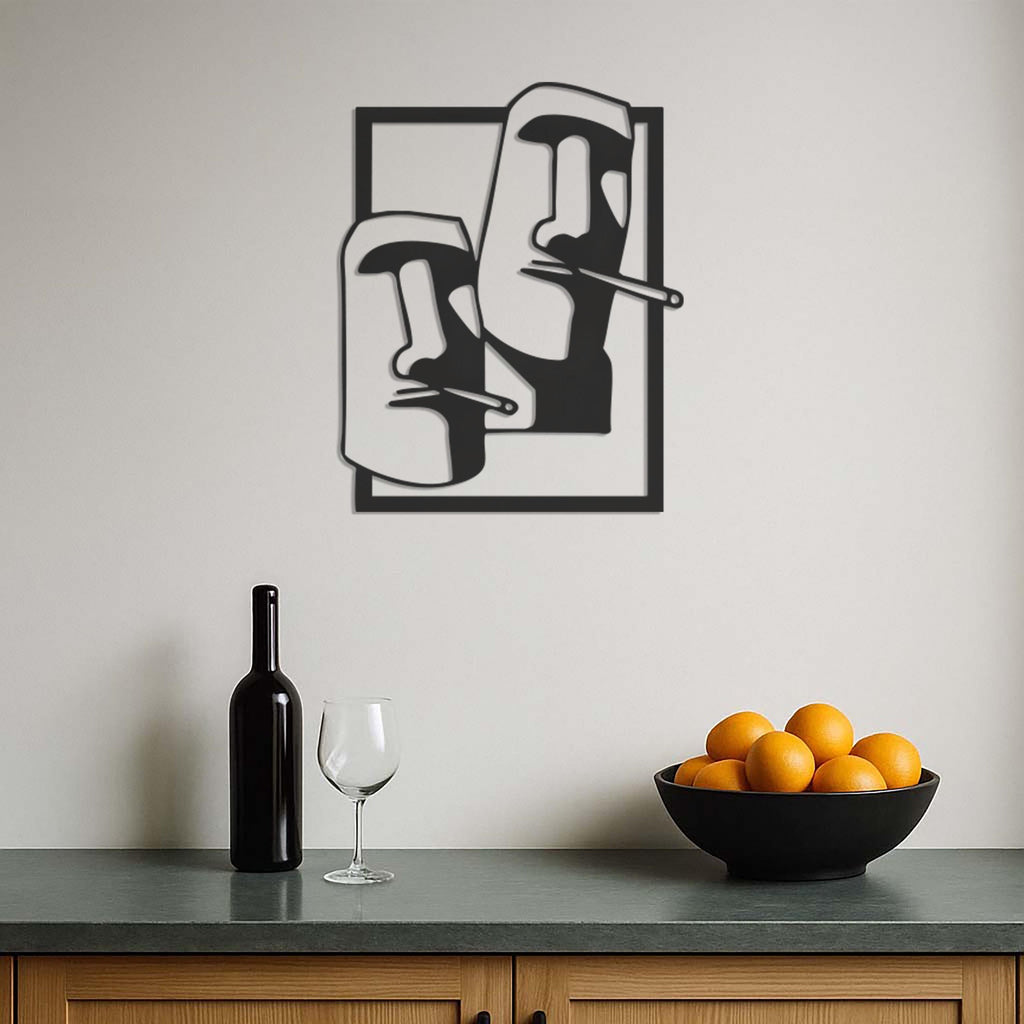 Moai Head Metal Wall Art, Smoking Island Statue Decor, Easter Island Face Sculpture, Cool Modern Art Gift for Home Bar or Man Cave, Wall Art