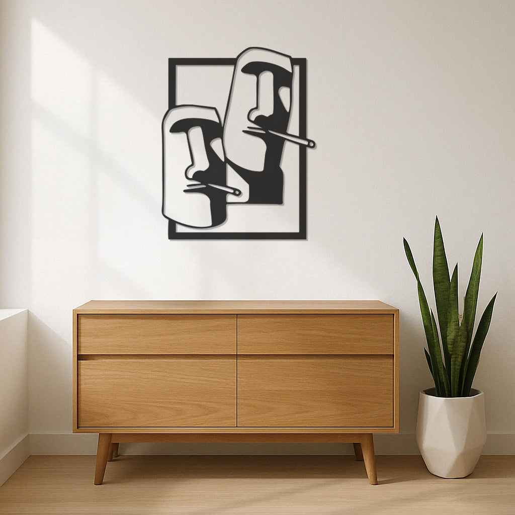 Moai Head Metal Wall Art, Smoking Island Statue Decor, Easter Island Face Sculpture, Cool Modern Art Gift for Home Bar or Man Cave, Wall Art