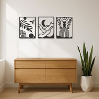 Modern Boho Metal Wall Art Set, Minimalist Abstract Nature Decor,3 Piece Geometric Landscape Wall Panels for Living Room or Bedroom,Wall Art 6