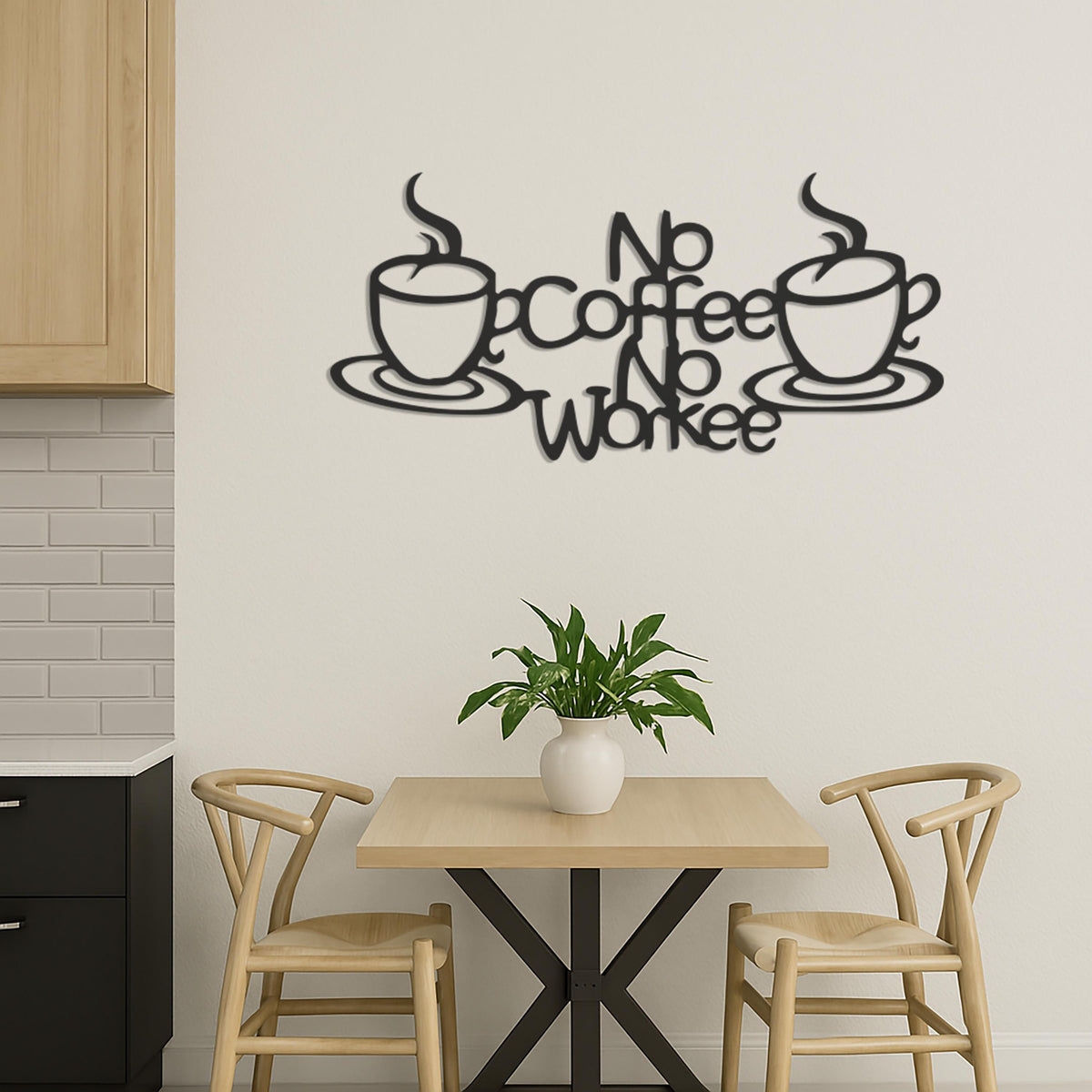 No Coffee No Workee Funny Metal Wall Art Sign, Minimalist Coffee Bar Decor for Kitchen or Office, Modern Laser Cut Caffeine Quote Decor