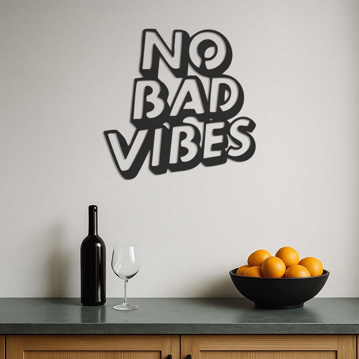 No Bad Vibes Metal Wall Art, Modern Positive Quote Sign for Bedroom, Office or Entryway, Customizable Laser Cut Wall Decor,Modern Wall Decor