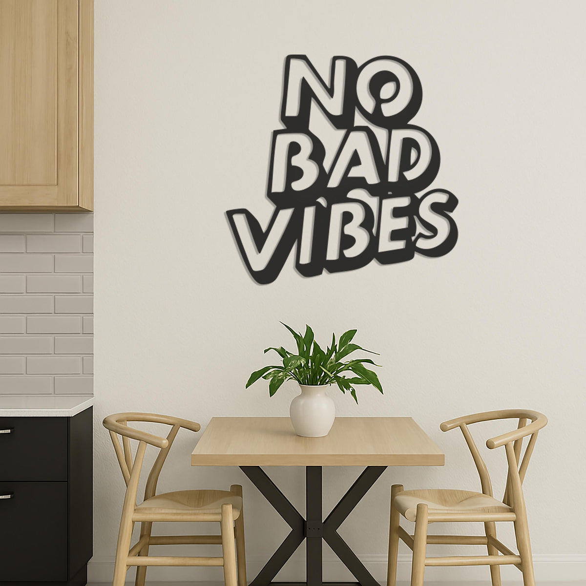 No Bad Vibes Metal Wall Art, Modern Positive Quote Sign for Bedroom, Office or Entryway, Customizable Laser Cut Wall Decor,Modern Wall Decor