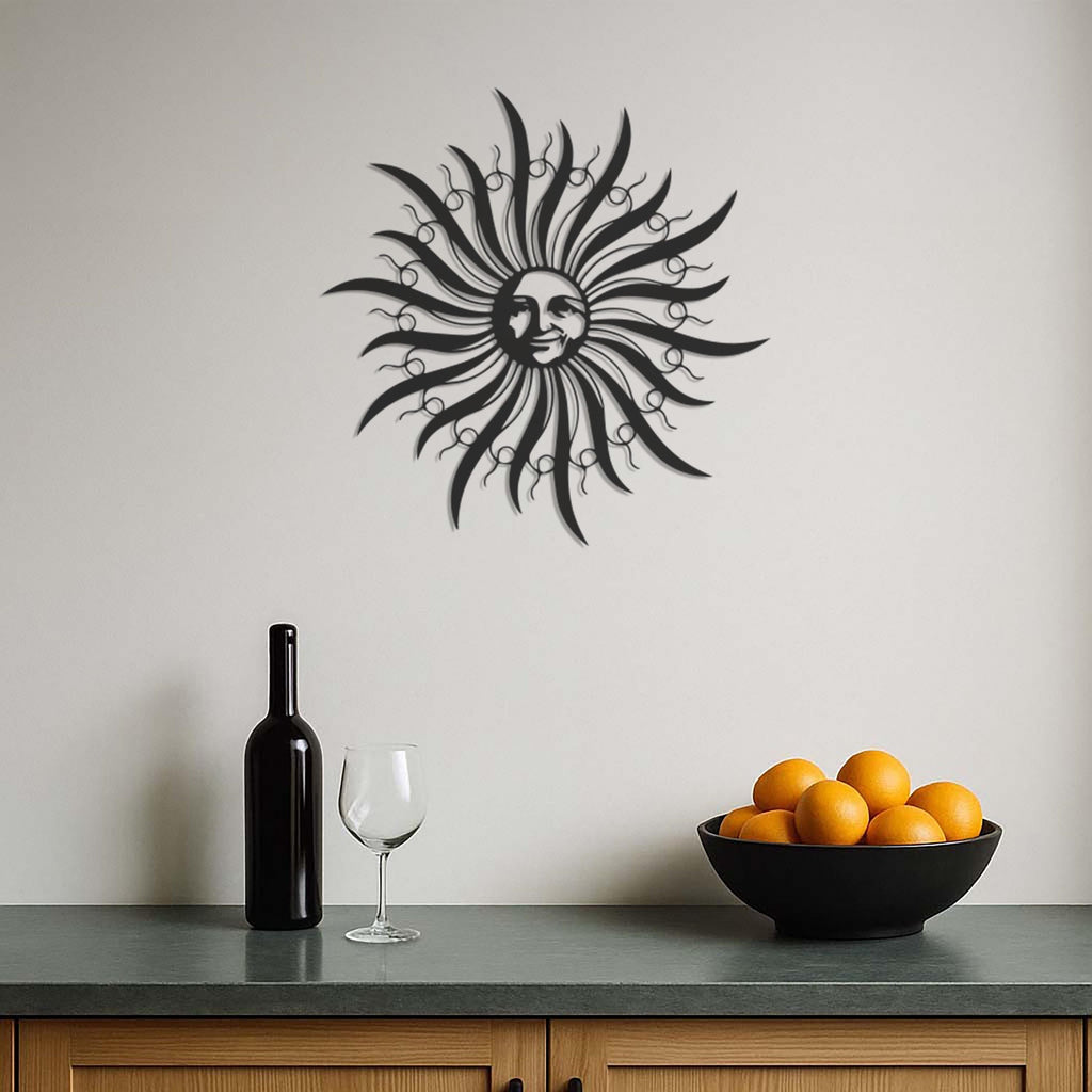 Sun Face Metal Wall Art, Mystical Boho Solar Decor for Living Room, Patio or Garden, Celestial Modern Metal Wall Hanging Art,Modern Wall Art