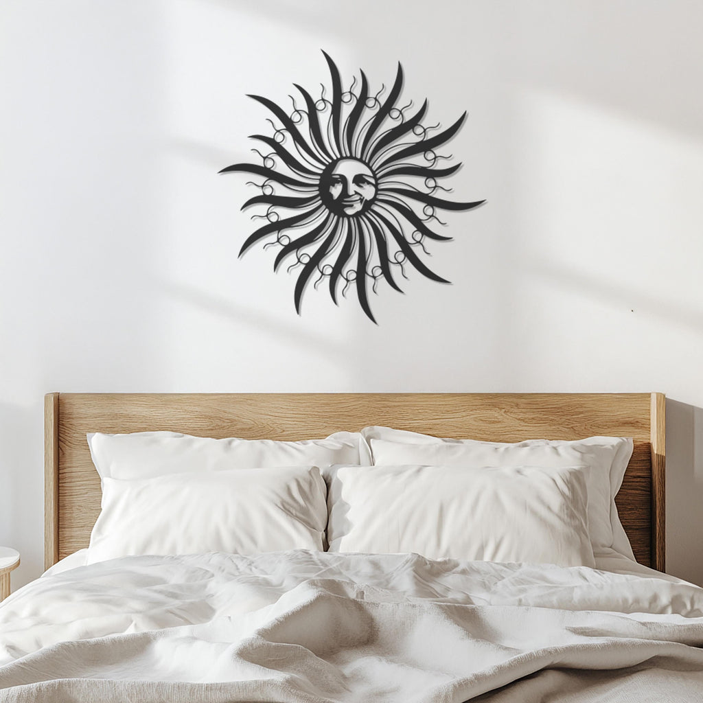 Sun Face Metal Wall Art, Mystical Boho Solar Decor for Living Room, Patio or Garden, Celestial Modern Metal Wall Hanging Art,Modern Wall Art