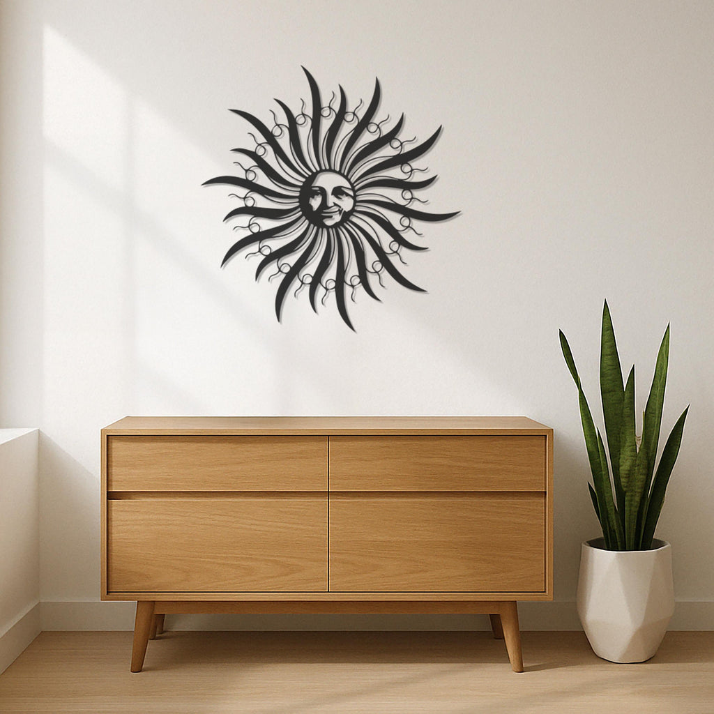 Sun Face Metal Wall Art, Mystical Boho Solar Decor for Living Room, Patio or Garden, Celestial Modern Metal Wall Hanging Art,Modern Wall Art