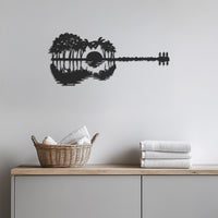 Guitar Sunset Wall Art, Metal Tropical Guitar Wall Decor, Palm Tree Guitar Silhouette, Beach Music Wall Art, Musician Gift, Nature Scene 1