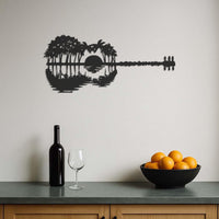 Guitar Sunset Wall Art, Metal Tropical Guitar Wall Decor, Palm Tree Guitar Silhouette, Beach Music Wall Art, Musician Gift, Nature Scene 2