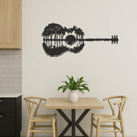 Guitar Sunset Wall Art, Metal Tropical Guitar Wall Decor, Palm Tree Guitar Silhouette, Beach Music Wall Art, Musician Gift, Nature Scene 3