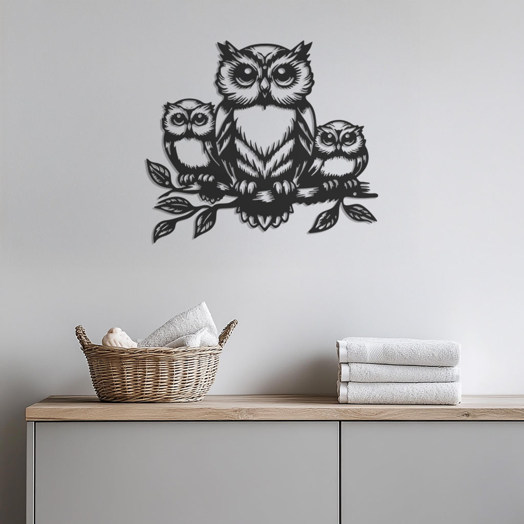 Owl Family Metal Wall Art, Mother Owl with Owlets Wall Decor, Nature Themed Nursery Art, Rustic Animal Wall Hanging, Wildlife Gift Idea