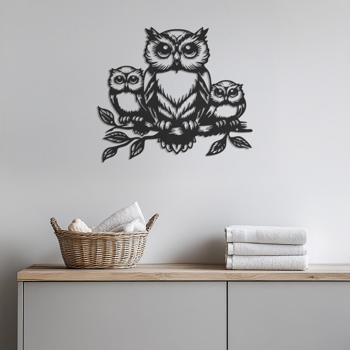 Owl Family Metal Wall Art, Mother Owl with Owlets Wall Decor, Nature Themed Nursery Art, Rustic Animal Wall Hanging, Wildlife Gift Idea