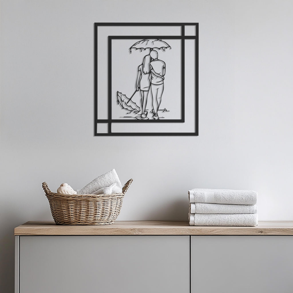 Romantic Couple Wall Art with Umbrella, Minimalist Metal Wall Decor for Bedroom or Living Room,Love-Inspired Personalized Gift Idea,Wall Art