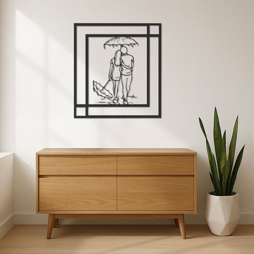 Romantic Couple Wall Art with Umbrella, Minimalist Metal Wall Decor for Bedroom or Living Room,Love-Inspired Personalized Gift Idea,Wall Art