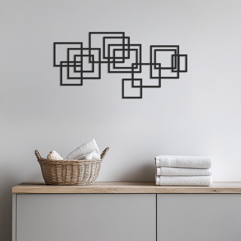 Geometric Squares Metal Wall Art, Modern Minimalist Wall Decor for Living Room, Office or Bedroom, Abstract Metal Wall Sculpture, Wall Art