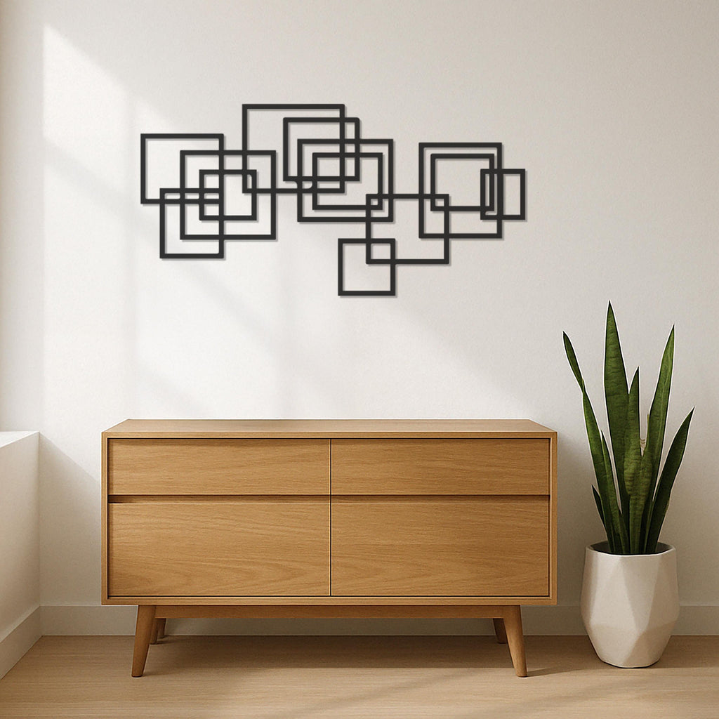 Geometric Squares Metal Wall Art, Modern Minimalist Wall Decor for Living Room, Office or Bedroom, Abstract Metal Wall Sculpture, Wall Art