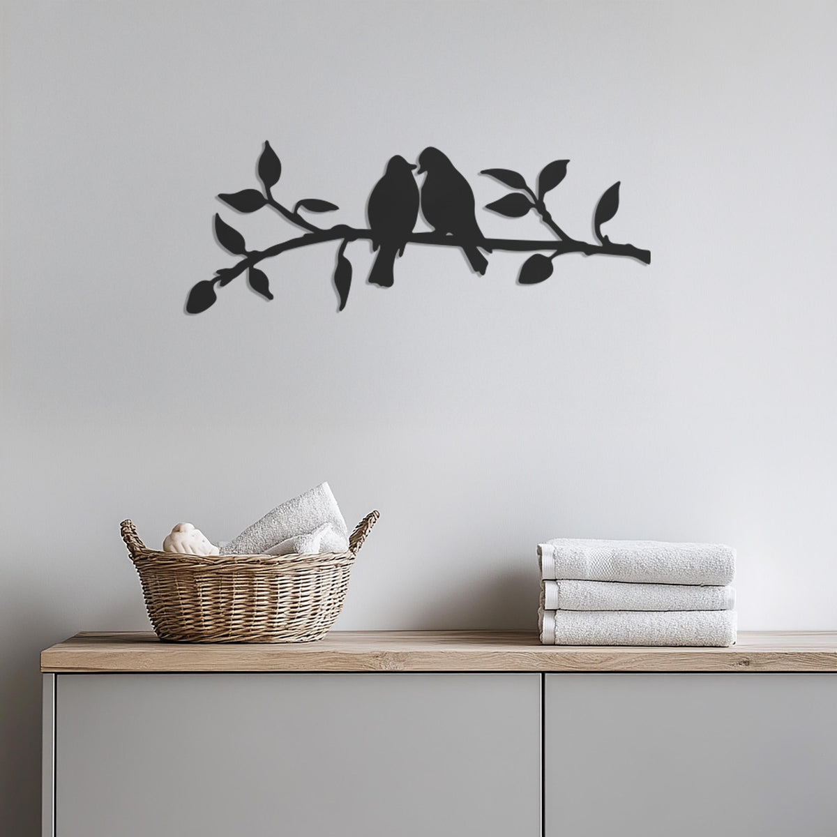 Lovebirds on Branch Metal Wall Art, Romantic Couple Bird Silhouette, Nature Inspired Home Decor, Minimalist Bedroom or Living Room Accent