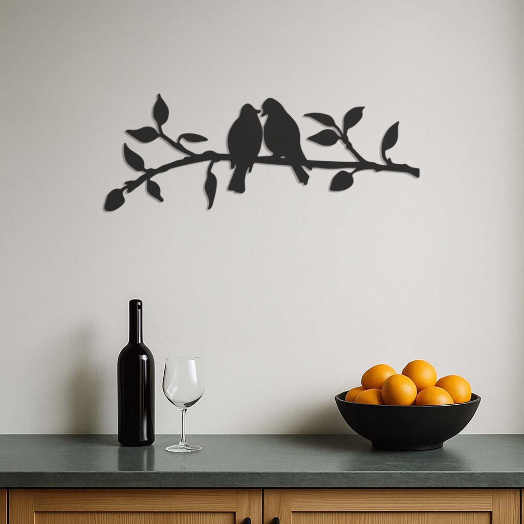 Lovebirds on Branch Metal Wall Art, Romantic Couple Bird Silhouette, Nature Inspired Home Decor, Minimalist Bedroom or Living Room Accent
