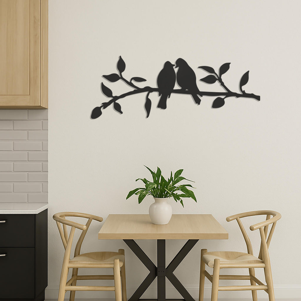 Lovebirds on Branch Metal Wall Art, Romantic Couple Bird Silhouette, Nature Inspired Home Decor, Minimalist Bedroom or Living Room Accent