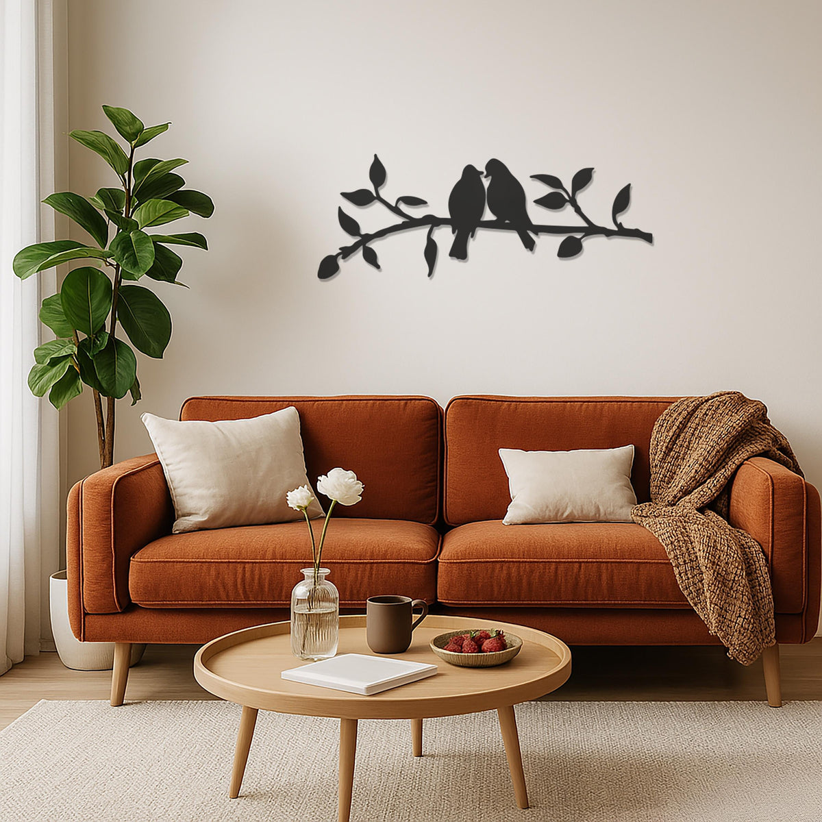 Lovebirds on Branch Metal Wall Art, Romantic Couple Bird Silhouette, Nature Inspired Home Decor, Minimalist Bedroom or Living Room Accent