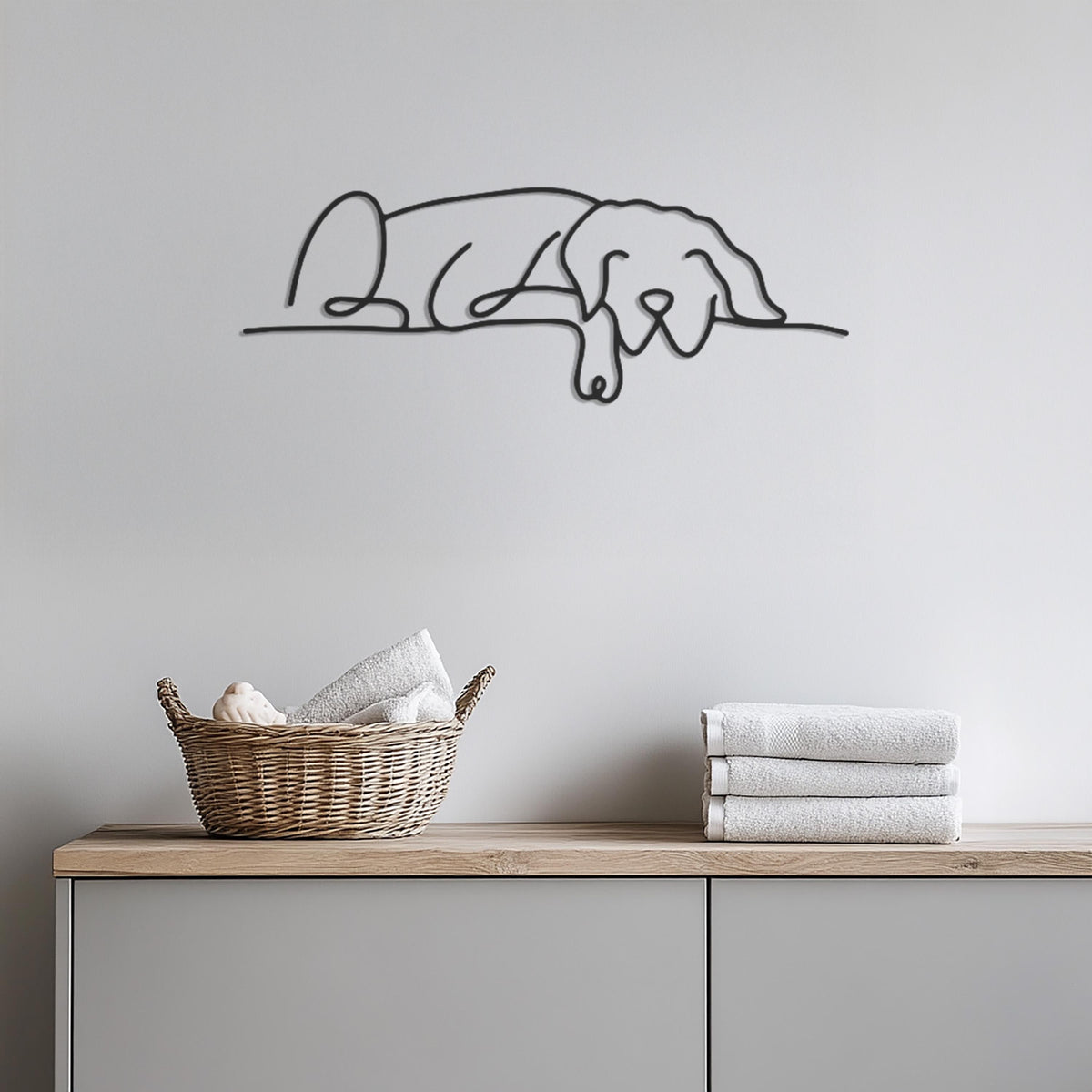 Modern Sleeping Dog Wall Art, Metal Dog Wall Decor, Minimalist Pet Wall Hanging, Personalized Dog Name Sign, Animal Wall Art for Pet Lovers
