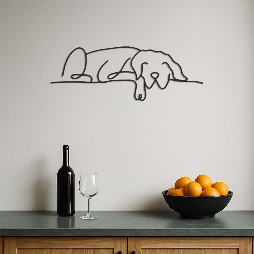 Modern Sleeping Dog Wall Art, Metal Dog Wall Decor, Minimalist Pet Wall Hanging, Personalized Dog Name Sign, Animal Wall Art for Pet Lovers