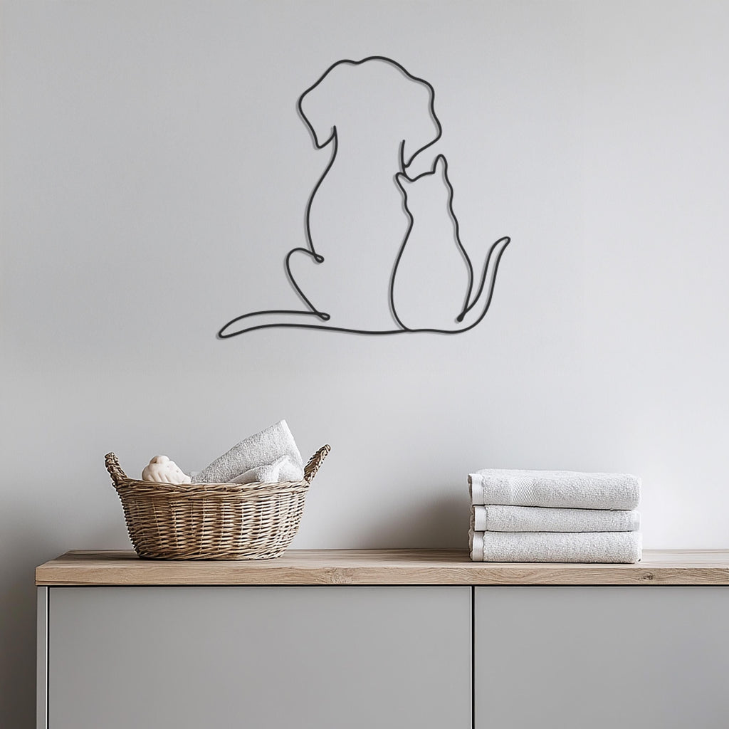 Dog and Cat Line Art Metal Wall Decor, Minimalist Pet Silhouette Art, Pet Lover Gift, Modern Home Accent for Living Room or Bedroom,Wall Art