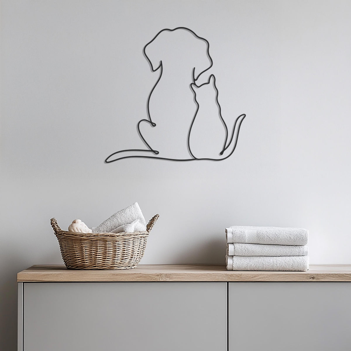 Dog and Cat Line Art Metal Wall Decor, Minimalist Pet Silhouette Art, Pet Lover Gift, Modern Home Accent for Living Room or Bedroom,Wall Art