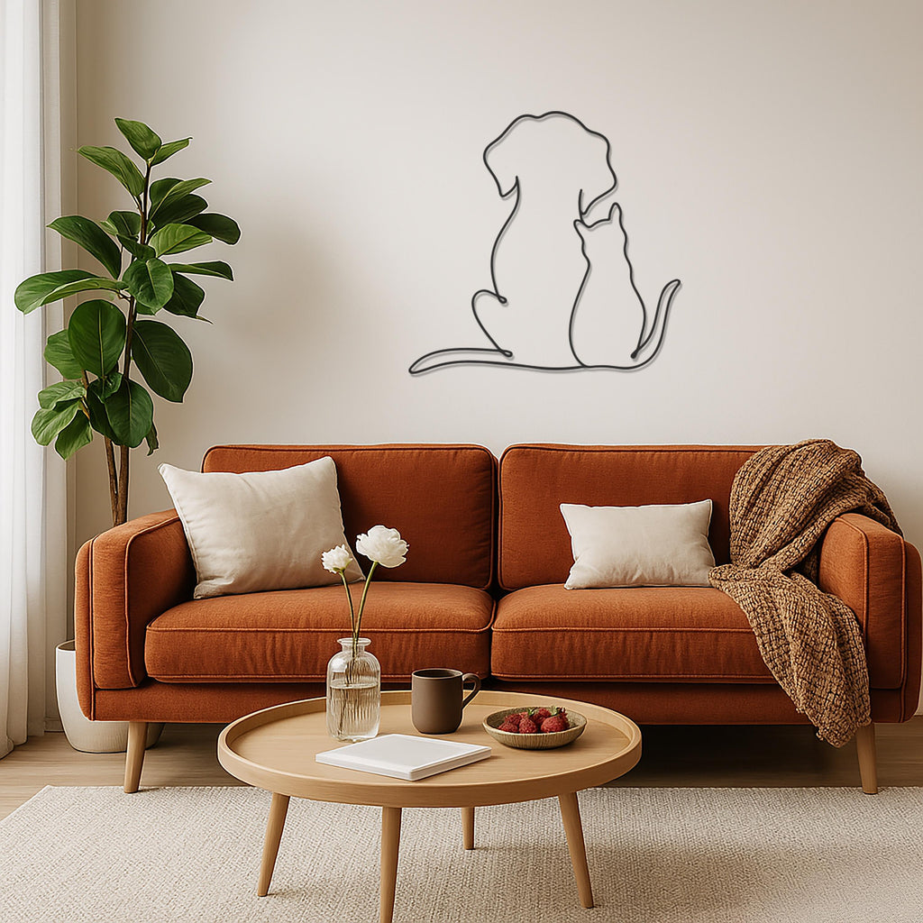 Dog and Cat Line Art Metal Wall Decor, Minimalist Pet Silhouette Art, Pet Lover Gift, Modern Home Accent for Living Room or Bedroom,Wall Art