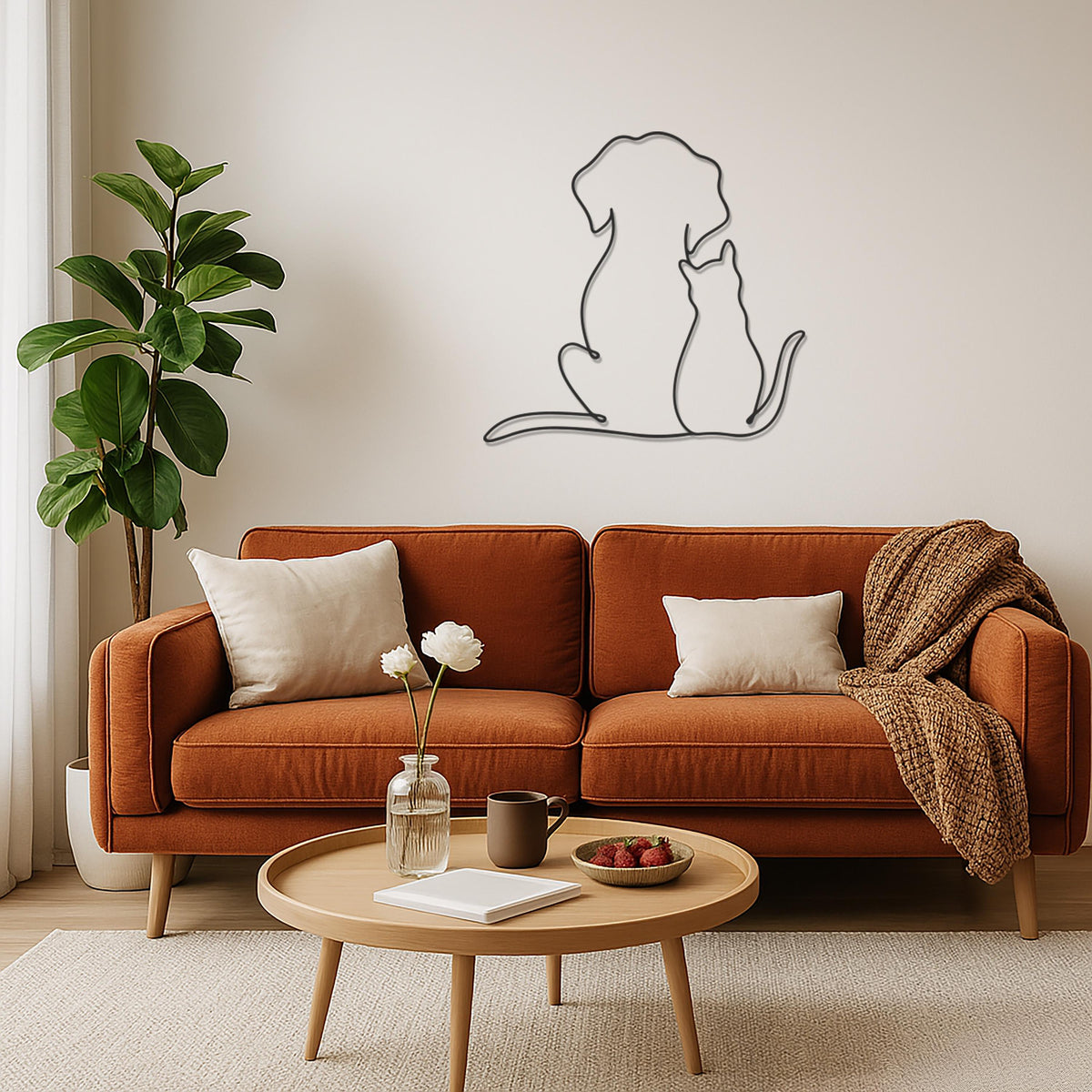 Dog and Cat Line Art Metal Wall Decor, Minimalist Pet Silhouette Art, Pet Lover Gift, Modern Home Accent for Living Room or Bedroom,Wall Art