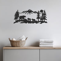 Bear Family Metal Wall Art, Mountain Forest Scene, Rustic Cabin Decor, Wildlife Wall Hanging, Nature Inspired Home Accent, Modern Wall Decor 1
