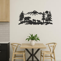 Bear Family Metal Wall Art, Mountain Forest Scene, Rustic Cabin Decor, Wildlife Wall Hanging, Nature Inspired Home Accent, Modern Wall Decor 3