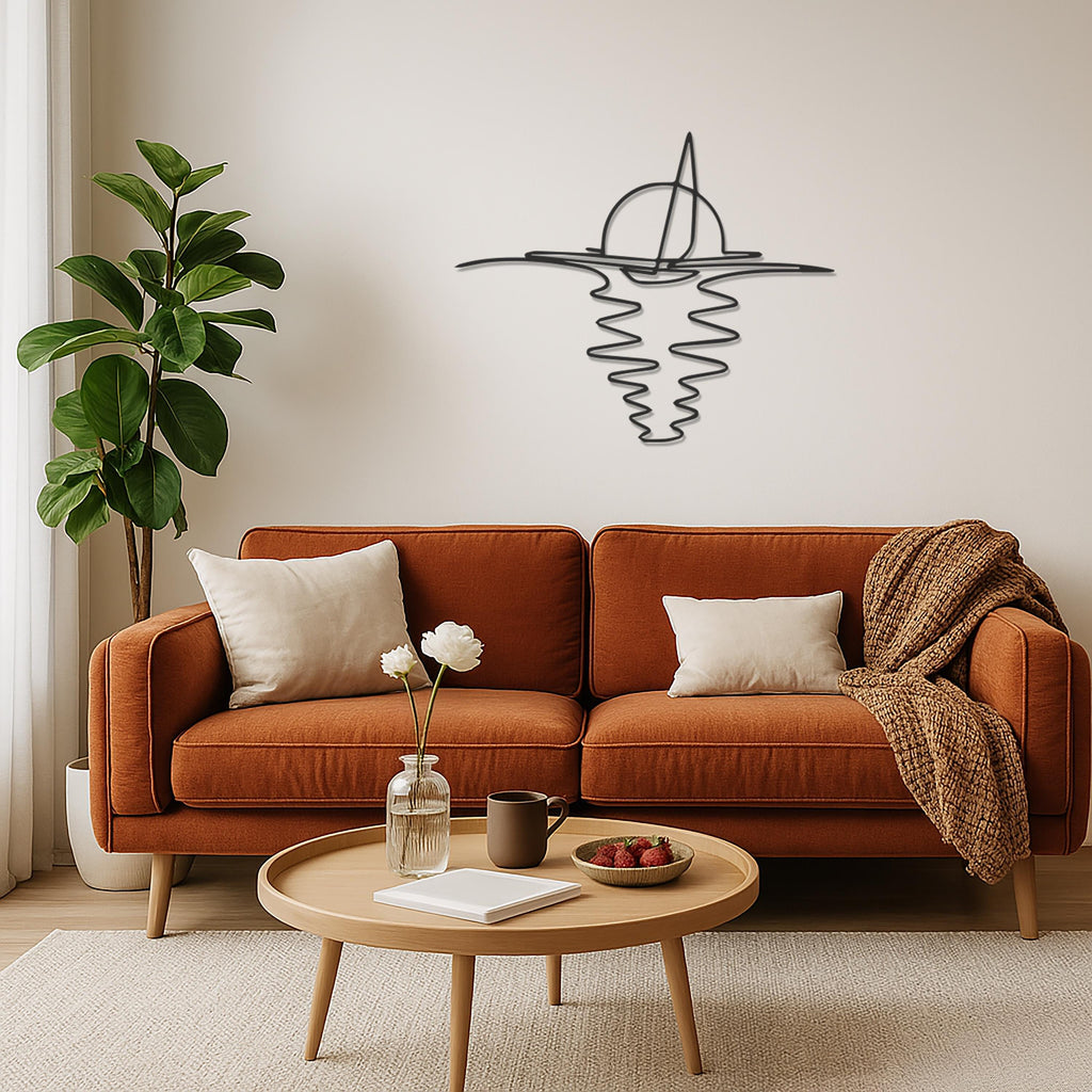 Minimalist Sailboat Metal Wall Art, Ocean Sunset Modern Decor, Nautical Themed Wall Hanging, Coastal Home Living Room Accent,Modern Wall Art