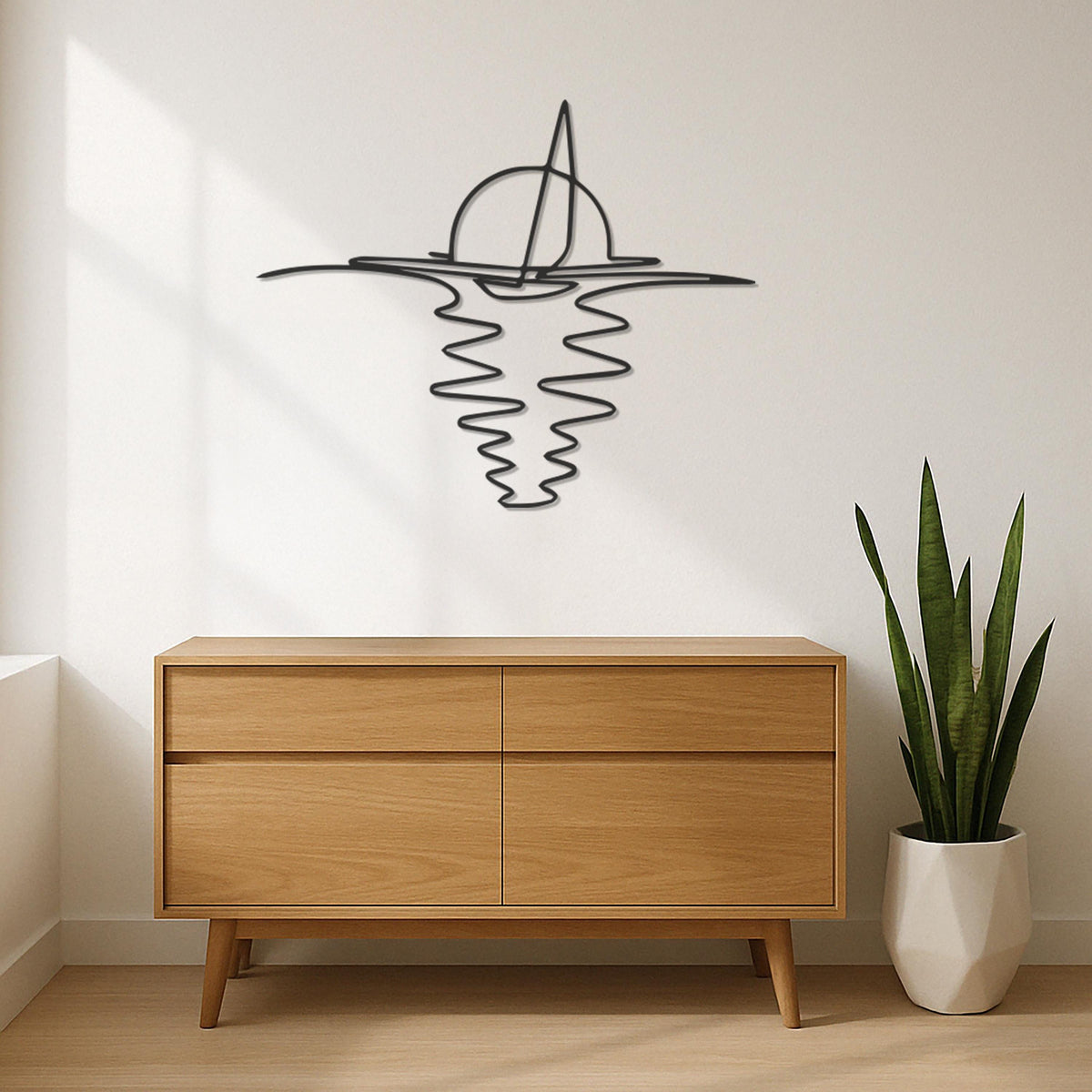 Minimalist Sailboat Metal Wall Art, Ocean Sunset Modern Decor, Nautical Themed Wall Hanging, Coastal Home Living Room Accent,Modern Wall Art