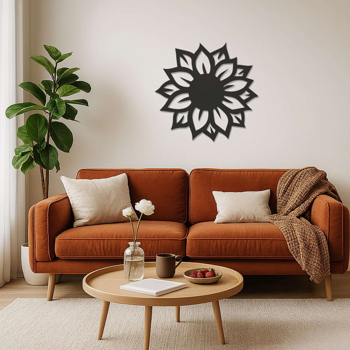 Sunflower Metal Wall Art, Modern Floral Wall Decor,Modern Nature Inspired Metal Flower Wall Hanging, Boho Chic Bedroom or Living Room Accent