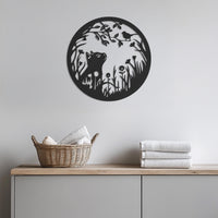 Cat and Bird Silhouette Metal Wall Decor, Nature Inspired Round Wall Decor, Whimsical Animal Scene, Modern Living Room or Bedroom Accent 1