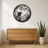 Cat and Bird Silhouette Metal Wall Decor, Nature Inspired Round Wall Decor, Whimsical Animal Scene, Modern Living Room or Bedroom Accent 6