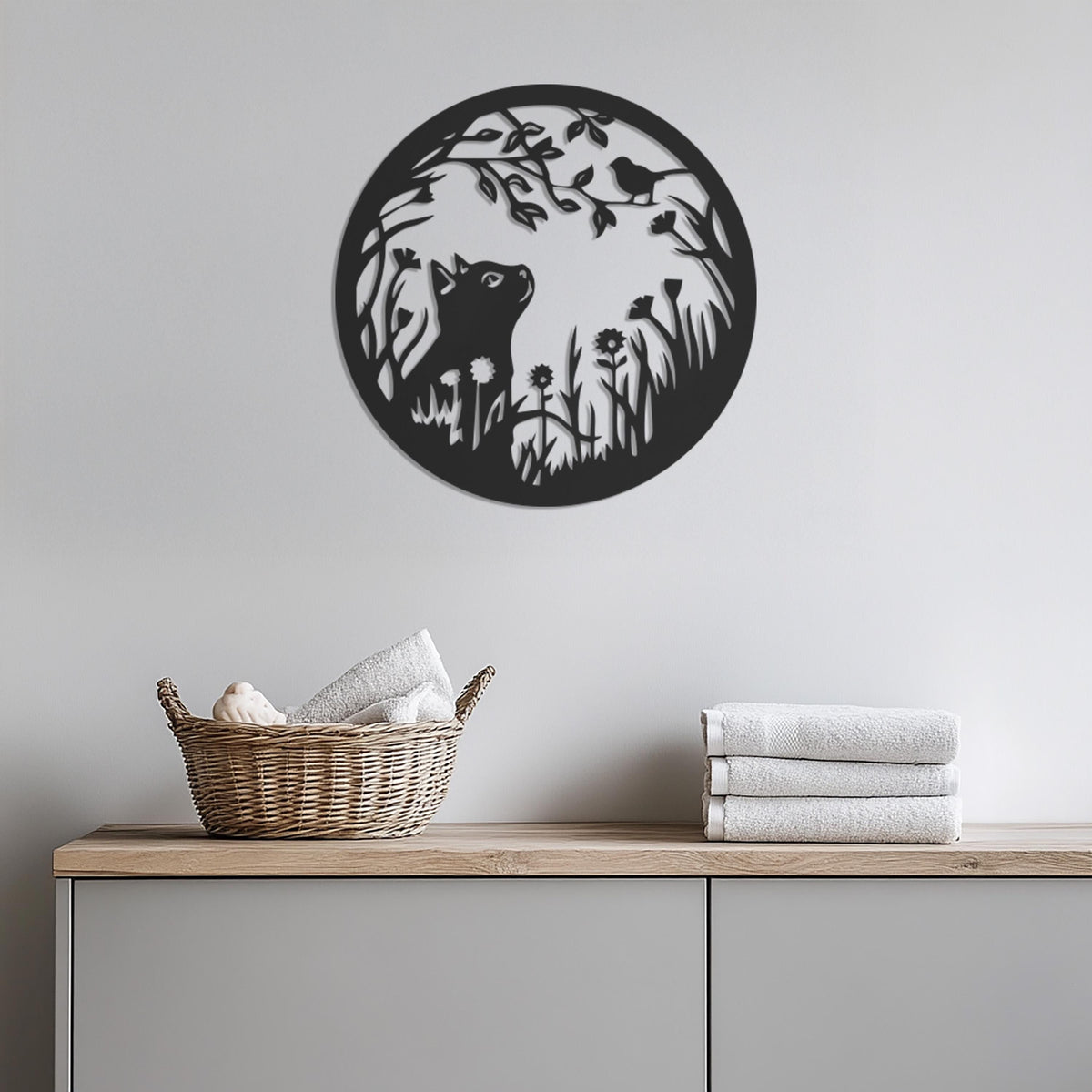 Cat and Bird Metal Wall Art, Cat Nature Wall Decor, Animal Metal Wall Decor, Metal Wall Hanging, Cat Wall Decor, Outdoor Cat Wall Decor