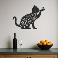 Floral Cat Metal Wall Art, Cat Wall Decor, Flower Cat Wall Hanging, Cat Lover Gift, Cat Wall Sculpture, Butterfly Cat Wall Art, Cat Decor 2