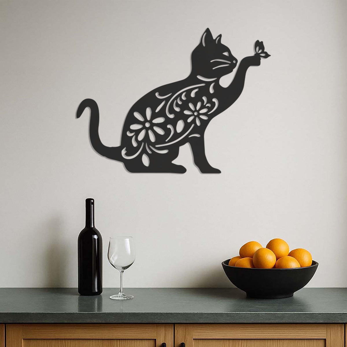 Floral Cat Metal Wall Art, Cat Wall Decor, Flower Cat Wall Hanging, Cat Lover Gift, Cat Wall Sculpture, Butterfly Cat Wall Art, Cat Decor