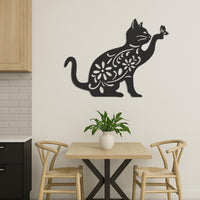Floral Cat Metal Wall Art, Cat Wall Decor, Flower Cat Wall Hanging, Cat Lover Gift, Cat Wall Sculpture, Butterfly Cat Wall Art, Cat Decor 3