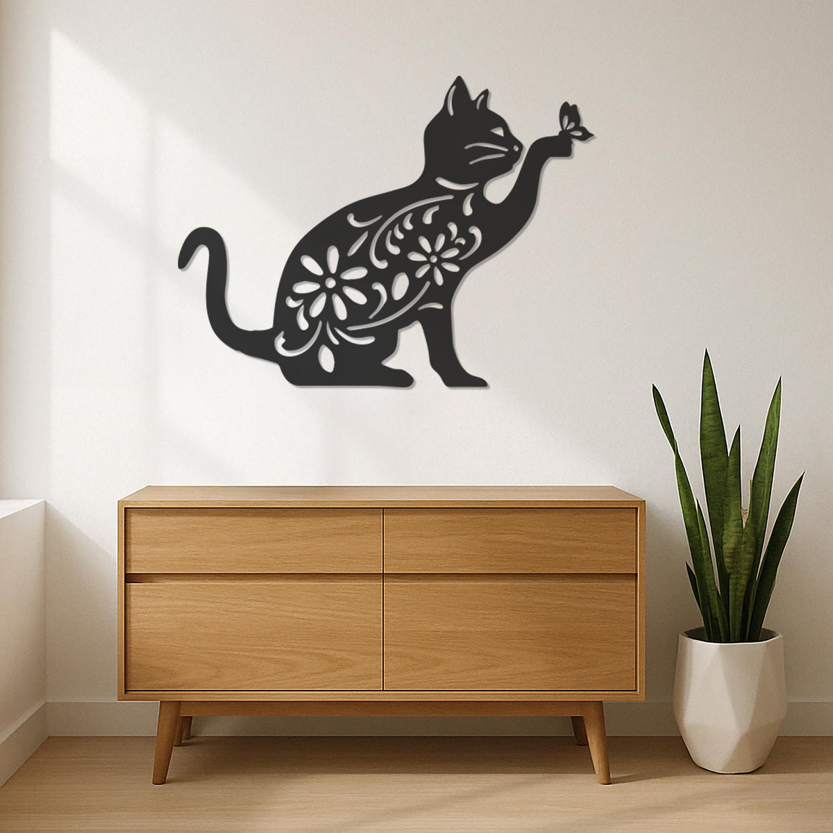 Floral Cat Metal Wall Art, Cat Wall Decor, Flower Cat Wall Hanging, Cat Lover Gift, Cat Wall Sculpture, Butterfly Cat Wall Art, Cat Decor