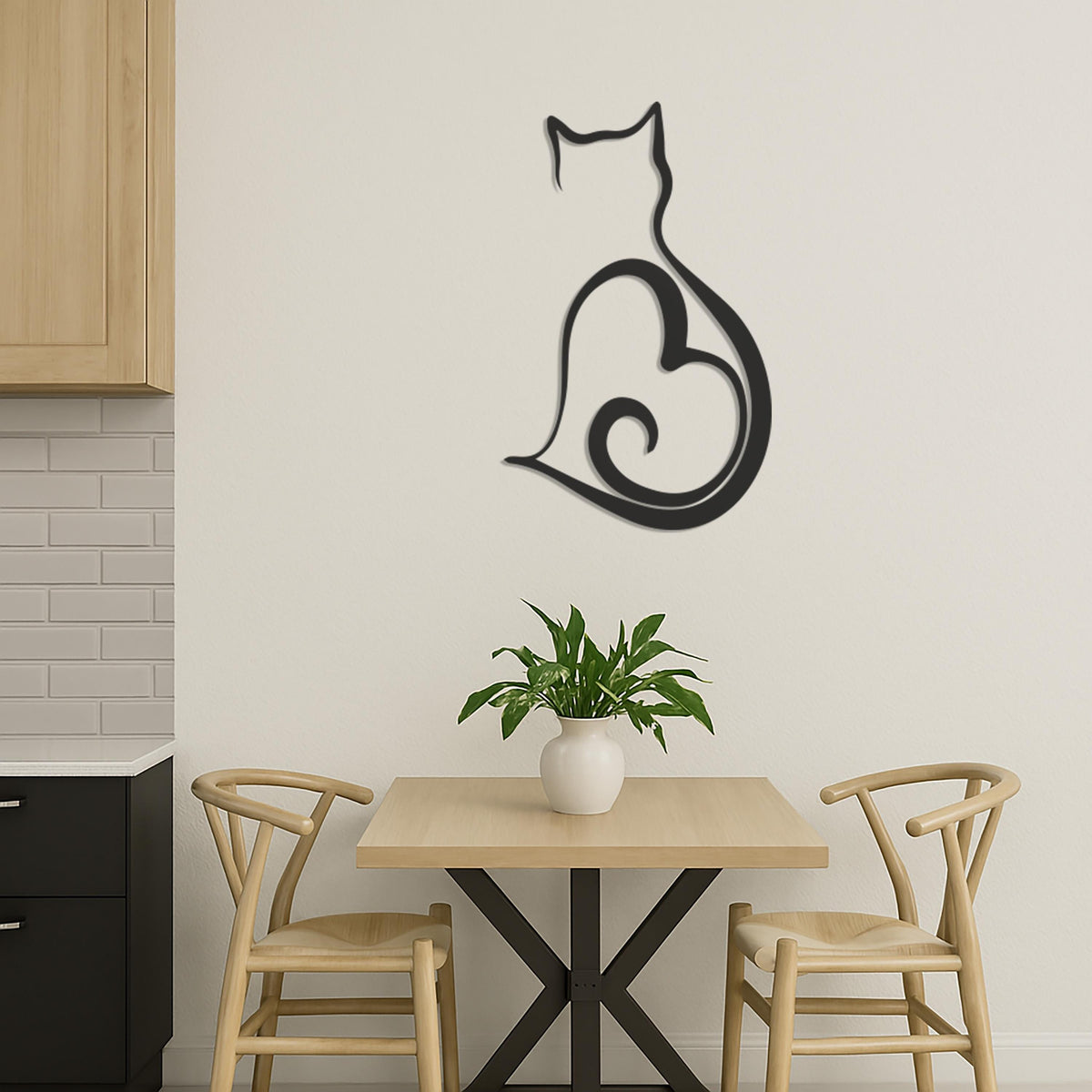 Minimalist Cat Metal Wall Art, Cat Wall Decor, Heart Cat Wall Hanging, Cat Lover Gift, Modern Cat Silhouette Art, Cat Outline Wall Sculpture