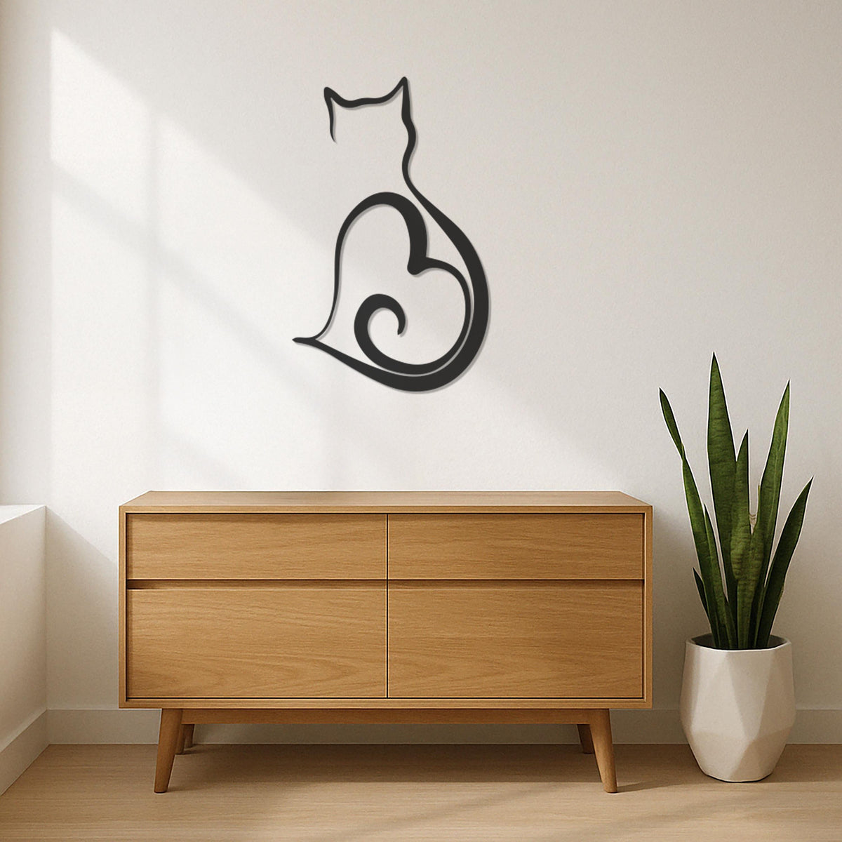 Minimalist Cat Metal Wall Art, Cat Wall Decor, Heart Cat Wall Hanging, Cat Lover Gift, Modern Cat Silhouette Art, Cat Outline Wall Sculpture