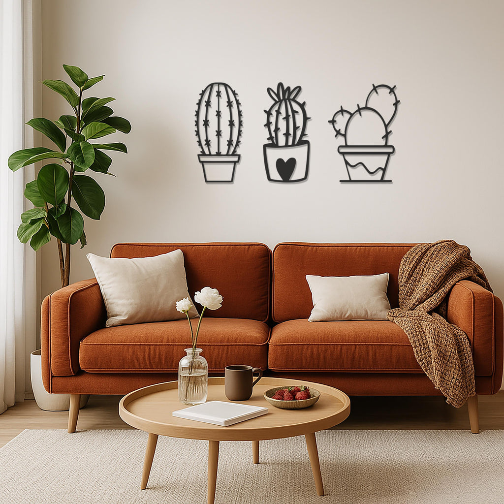 Cactus Wall Decor Set, Modern Minimalist Cactus Metal Wall Art, Succulent Plant Wall Hanging, Boho Living Room Bedroom Kitchen Home Decor