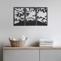 Mount Fuji Wall Art, Metal Mountain Wall Decor, Japanese Landscape Wall Hanging, Minimalist Nature Art,3 Piece Metal Wall Panel Set,Wall Art 1