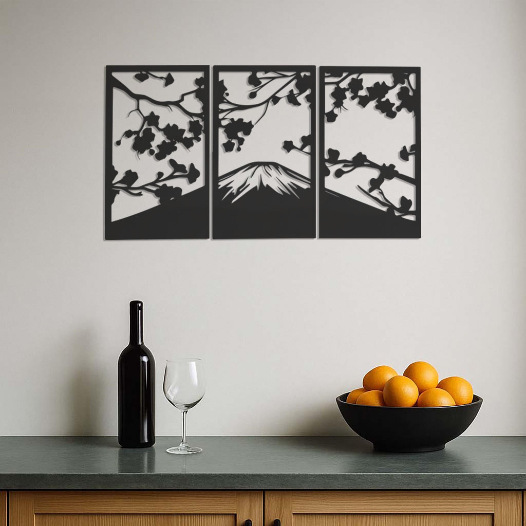 Mount Fuji Wall Art, Metal Mountain Wall Decor, Japanese Landscape Wall Hanging, Minimalist Nature Art,3 Piece Metal Wall Panel Set,Wall Art
