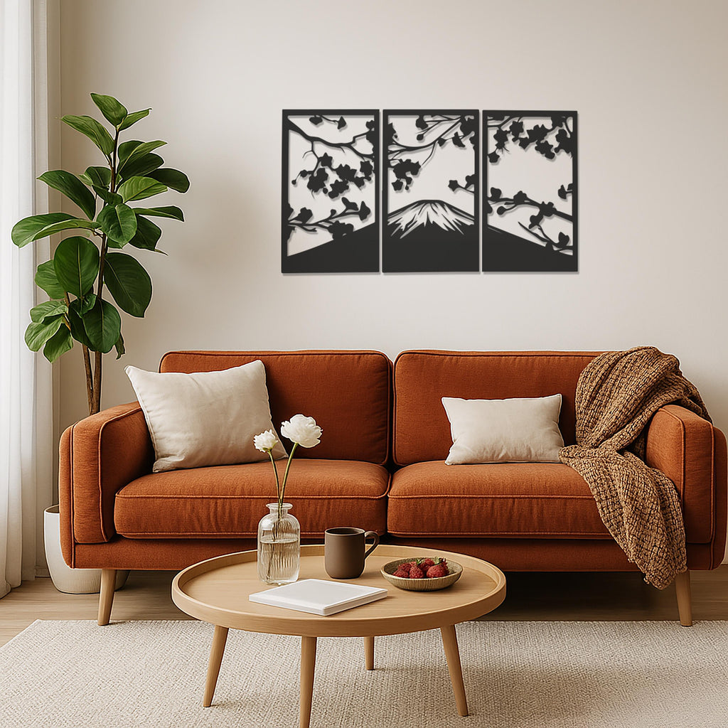 Mount Fuji Wall Art, Metal Mountain Wall Decor, Japanese Landscape Wall Hanging, Minimalist Nature Art,3 Piece Metal Wall Panel Set,Wall Art