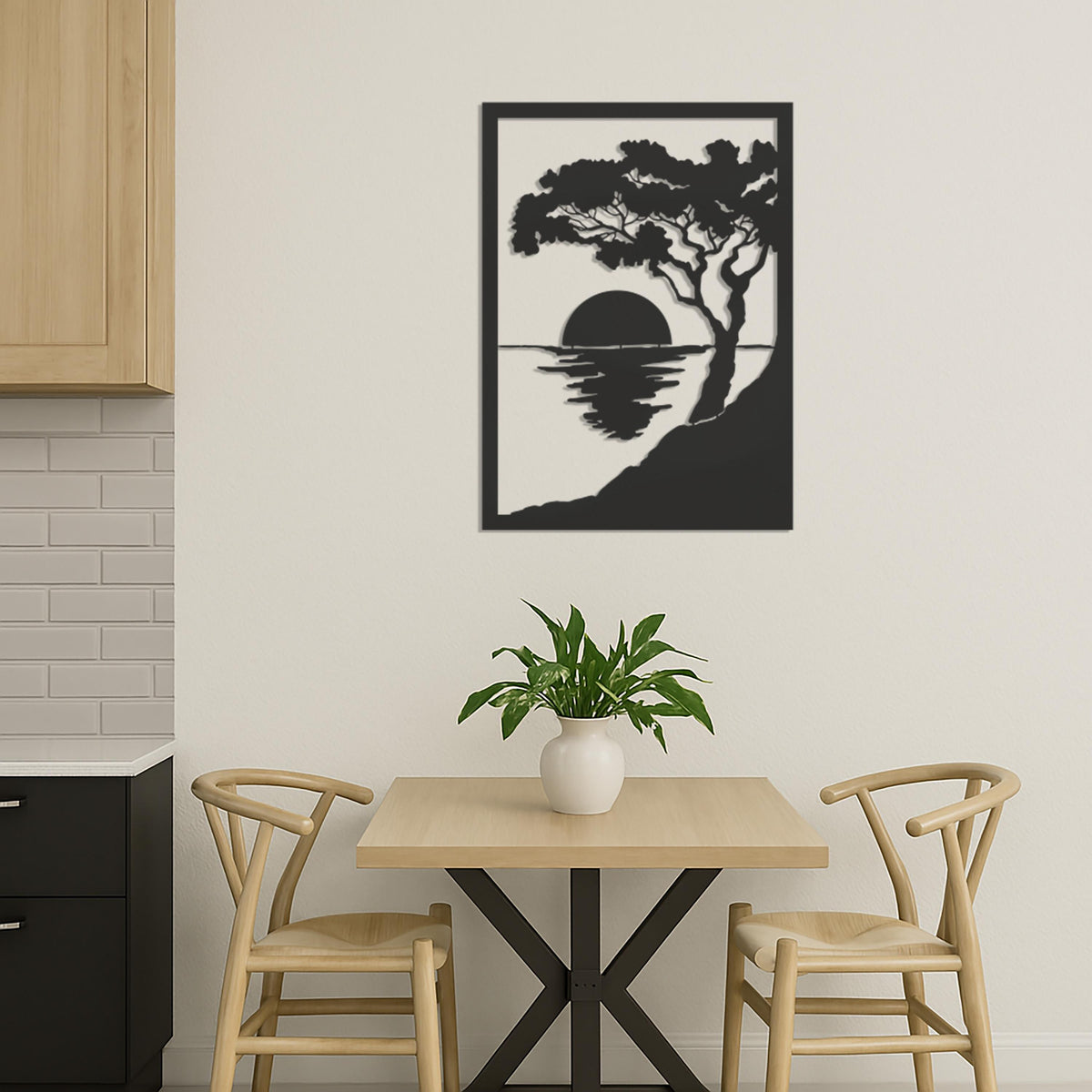 Sunset Metal Wall Art, Coastal Tree Landscape Wall Decor, Modern Nature Metal Wall Hanging, Ocean View Art for Living Room,Beach House Decor