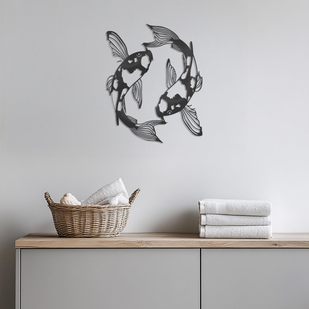 Koi Fish Metal Wall Art, Zen Garden Wall Decor, Japanese Fish Wall Sculpture, Tranquil Lake Decor,Minimalist Asian Inspired Artwork,Wall Art
