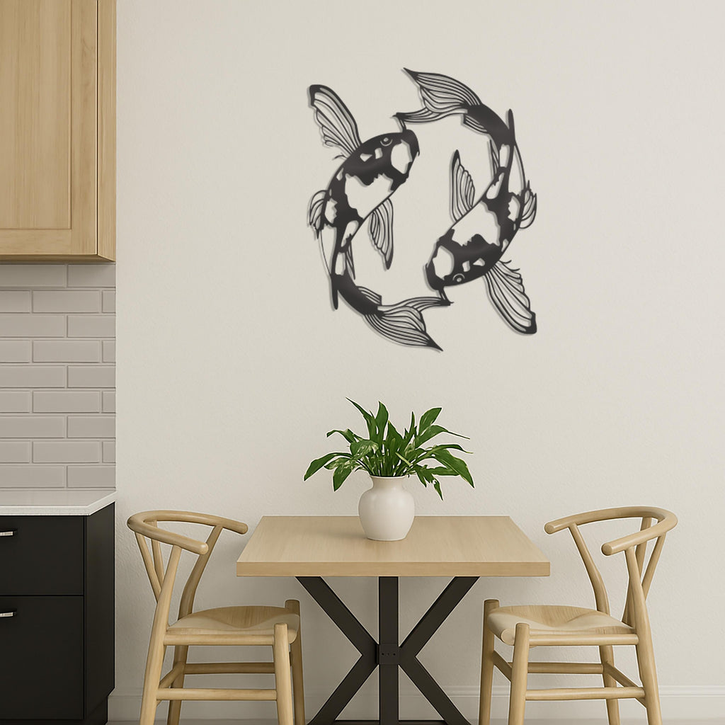 Koi Fish Metal Wall Art, Zen Garden Wall Decor, Japanese Fish Wall Sculpture, Tranquil Lake Decor,Minimalist Asian Inspired Artwork,Wall Art